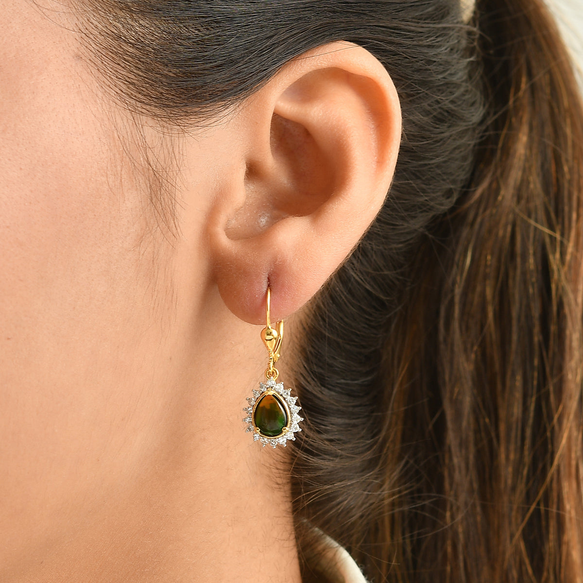 Luxuriant - Ammolite &amp; Lab Grown Diamond (SI-G-H) Earring with Lever Back in 18K Vermeil Yellow Gold Plated Sterling Silver 2.87 Ct. 8770835 1