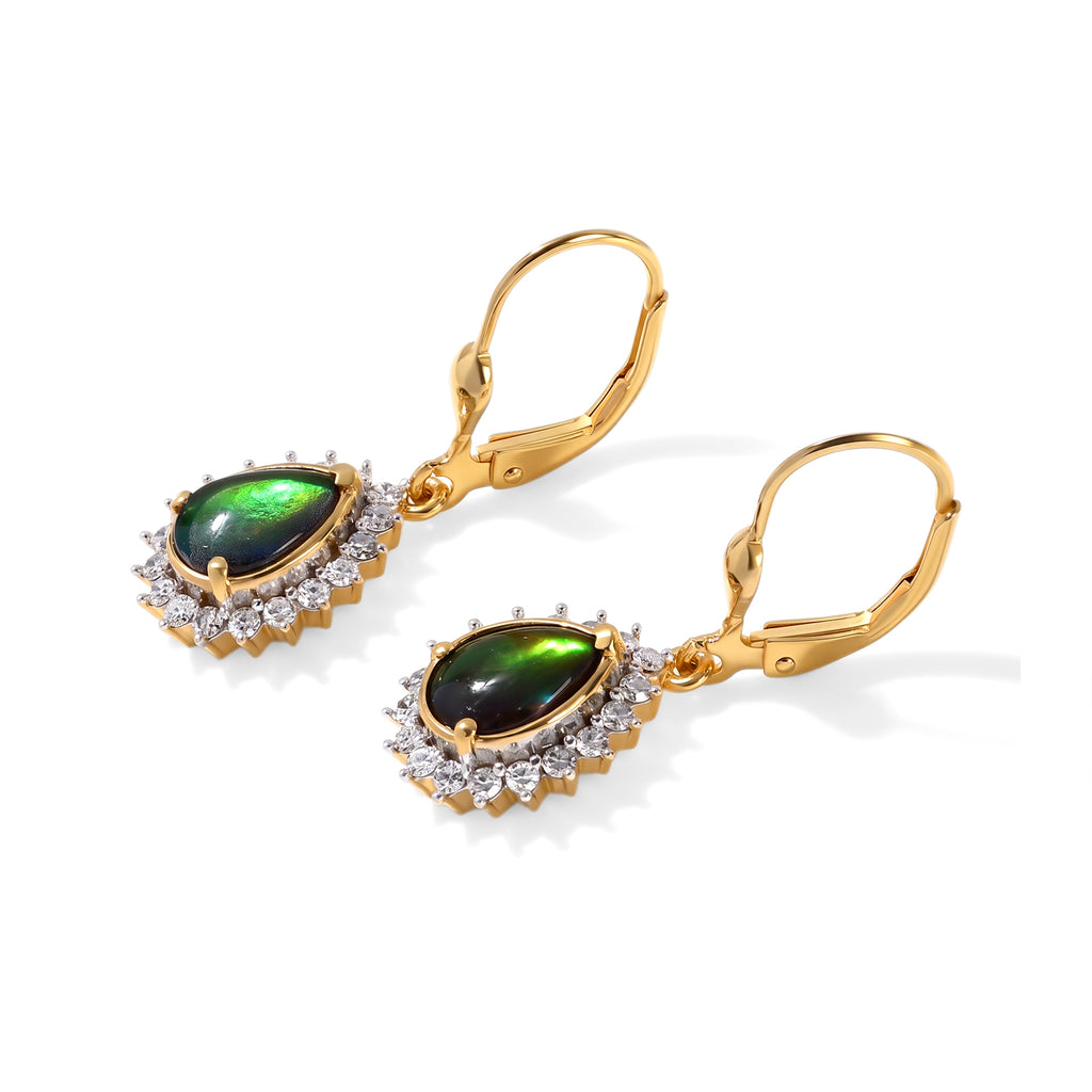 Luxuriant - Ammolite & Lab Grown Diamond (SI/G-H) Earring with Lever Back in 18K Vermeil Yellow Gold Plated Sterling Silver 2.87 Ct._8770835_3