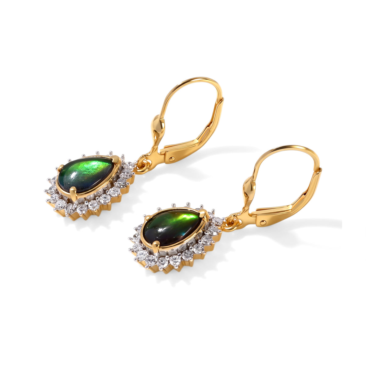 Luxuriant - Ammolite &amp; Lab Grown Diamond (SI-G-H) Earring with Lever Back in 18K Vermeil Yellow Gold Plated Sterling Silver 2.87 Ct. 8770835 3