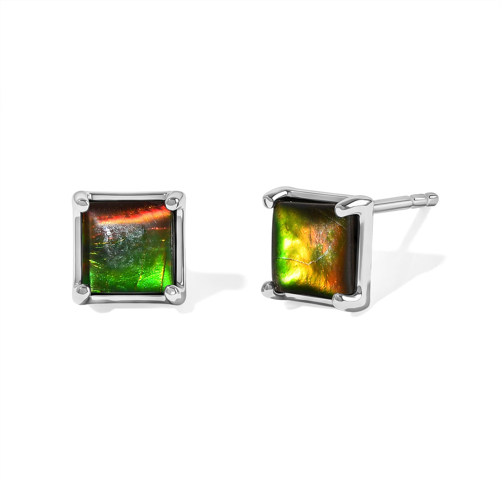 D'Joy - Ammolite Solitaire Stud Earring with Push Post in Platinum Overlay Sterling Silver 2.15 Ct._8770932