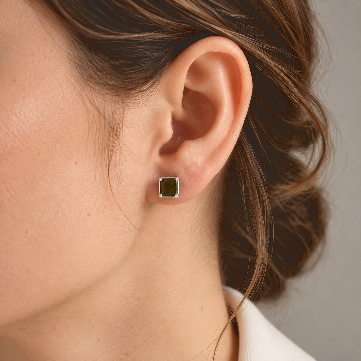 D'Joy - Premium Ammolite Solitaire Stud Earring with Push Post in Platinum Overlay Sterling Silver 2.15 Ct. 8770932 2
