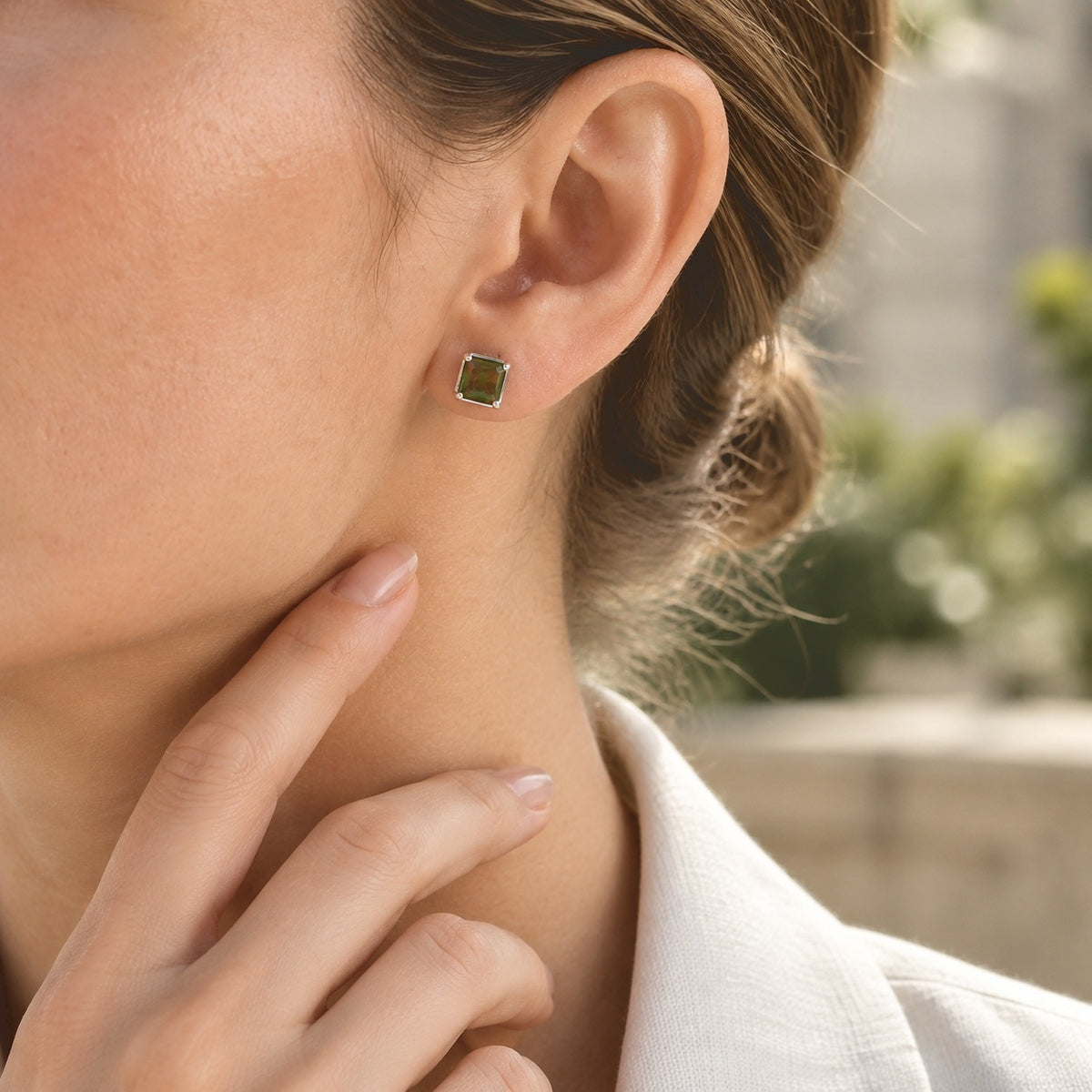 D'Joy - Premium Ammolite Solitaire Stud Earring with Push Post in Platinum Overlay Sterling Silver 2.15 Ct. 8770932 3