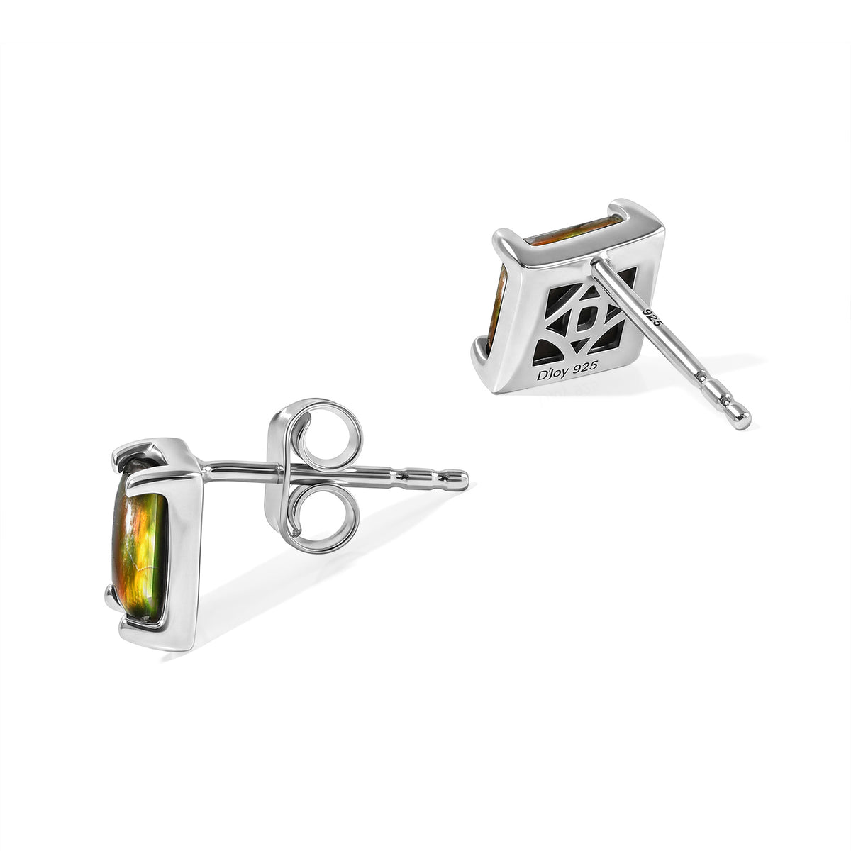 D'Joy - Premium Ammolite Solitaire Stud Earring with Push Post in Platinum Overlay Sterling Silver 2.15 Ct. 8770932 4