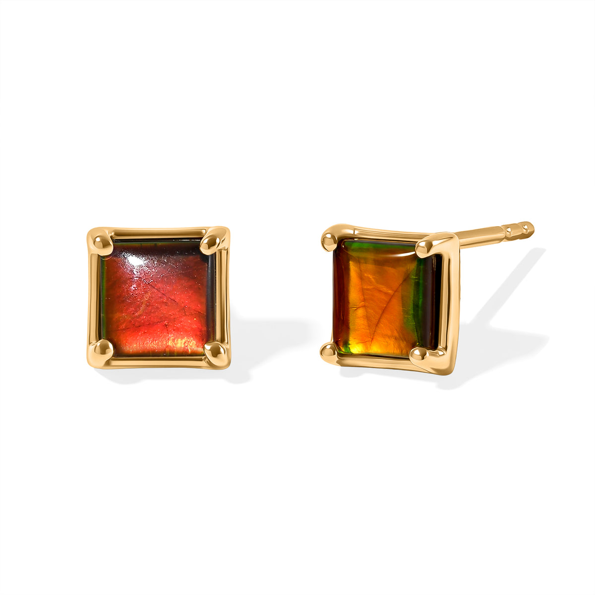 D'Joy - Ammolite Solitaire Stud Earring with Push Post in 18K Vermeil Yellow Gold Plated Sterling Silver 1.95 Ct. 8770933 0