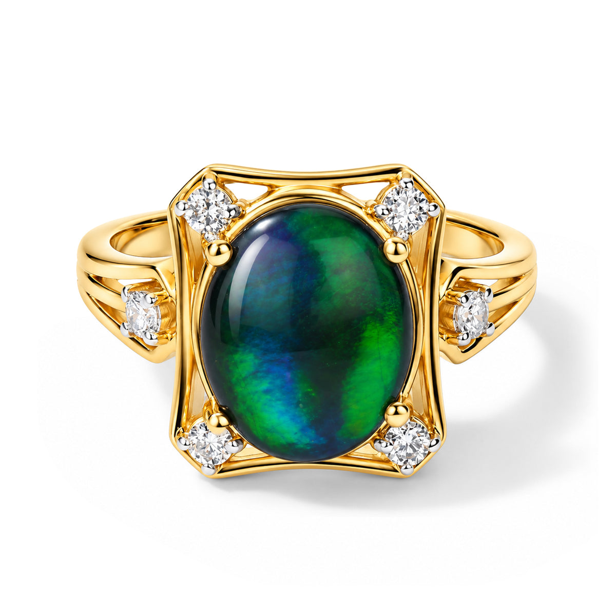 Luxuriant - Ammolite &amp; Lab Grown Diamond (SI-G-H) Ring in 18K Vermeil Yellow Gold Plated Sterling Silver 2.80 Ct. 8770934 0