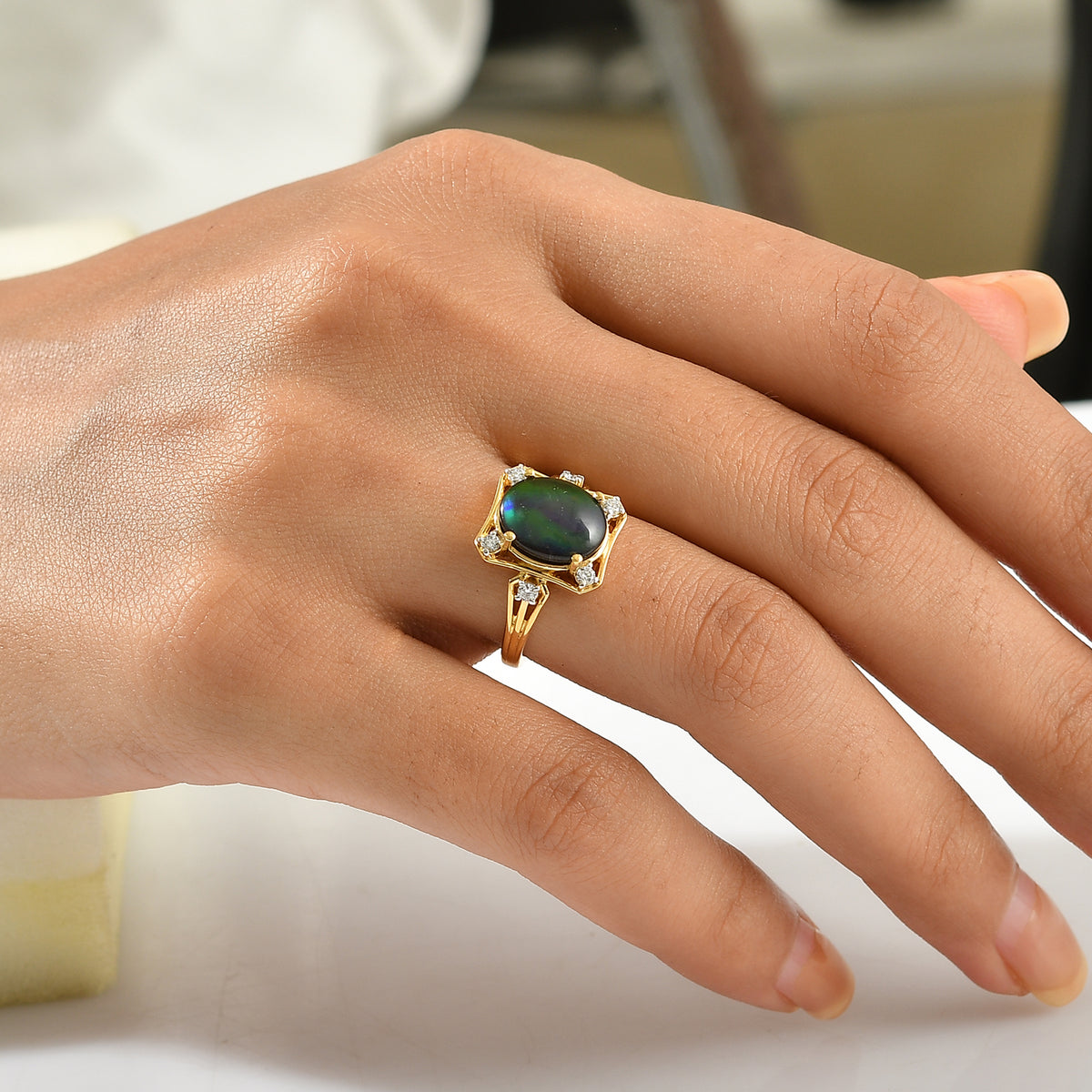 Luxuriant - Ammolite &amp; Lab Grown Diamond (SI-G-H) Ring in 18K Vermeil Yellow Gold Plated Sterling Silver 2.80 Ct. 8770934 1