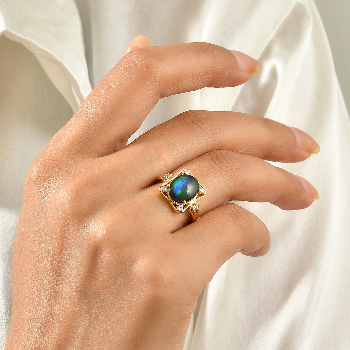 Luxuriant - Ammolite &amp; Lab Grown Diamond (SI-G-H) Ring in 18K Vermeil Yellow Gold Plated Sterling Silver 2.80 Ct. 8770934 2