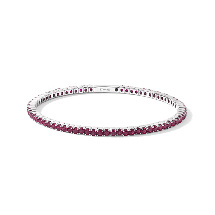 D'Joy - AAA Chanthaburi Ruby Full Bangle (Size - 7.5) in Rhodium Overlay Sterling Silver 7.05 Ct, Silver Wt.13.00 Gms 8770937 1