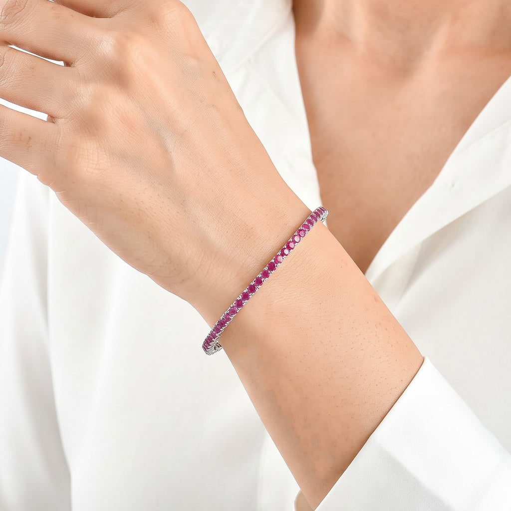 D'Joy - AAA African Ruby Full Bangle (Size - 7.5) in Rhodium Overlay Sterling Silver 7.05 Ct, Silver Wt.13.00 Gms_8770937_2
