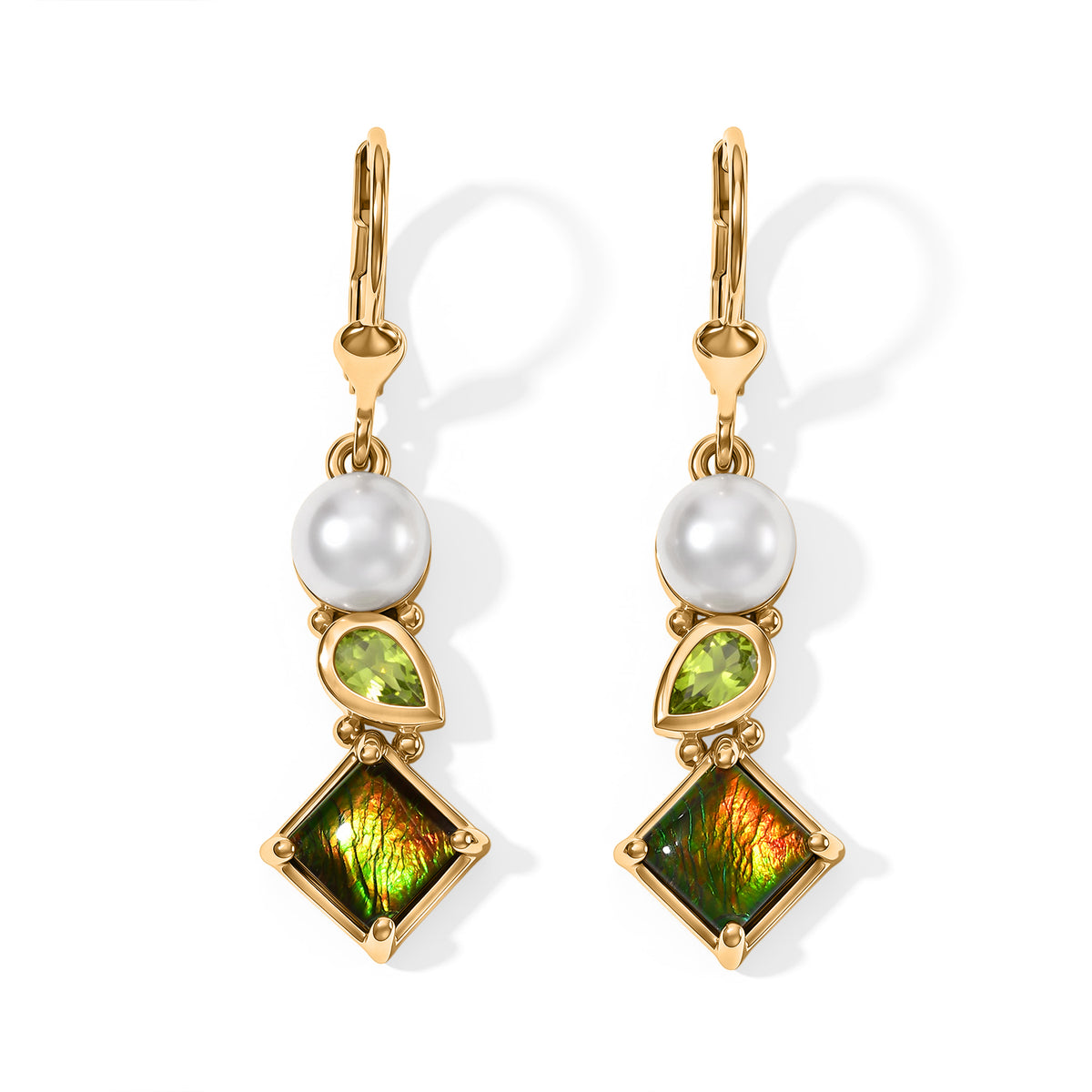 D'Joy - Ammolite, Peridot &amp; Pearl Earring with Lever Back in 18K Vermeil Yellow Gold Plated Sterling Silver 3.74 Ct. 8770949 0