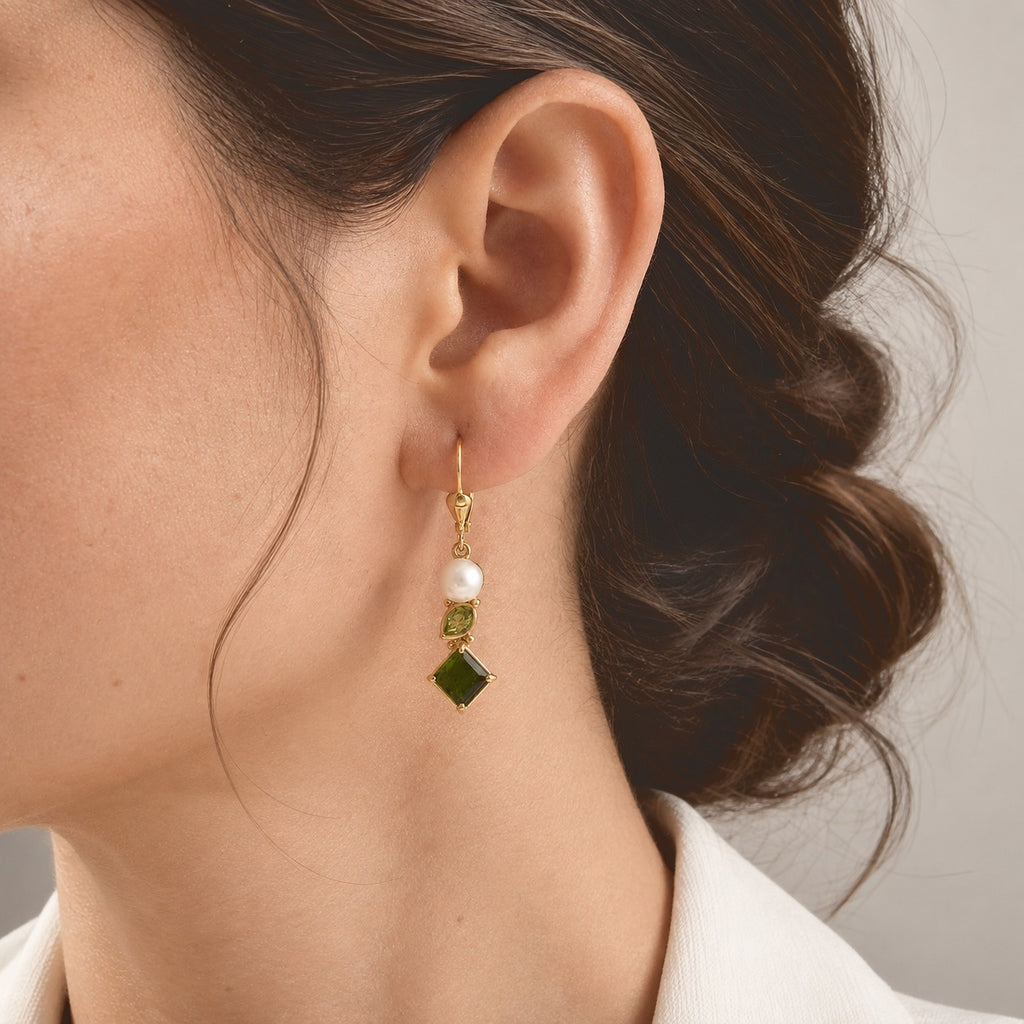 D'Joy - Ammolite, Peridot & Pearl Earring with Lever Back in 18K Vermeil Yellow Gold Plated Sterling Silver 3.74 Ct._8770949_1