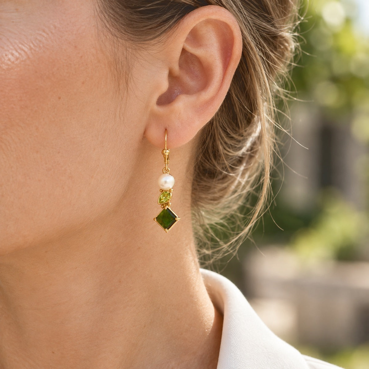 D'Joy - Ammolite, Peridot &amp; Pearl Earring with Lever Back in 18K Vermeil Yellow Gold Plated Sterling Silver 3.74 Ct. 8770949 2