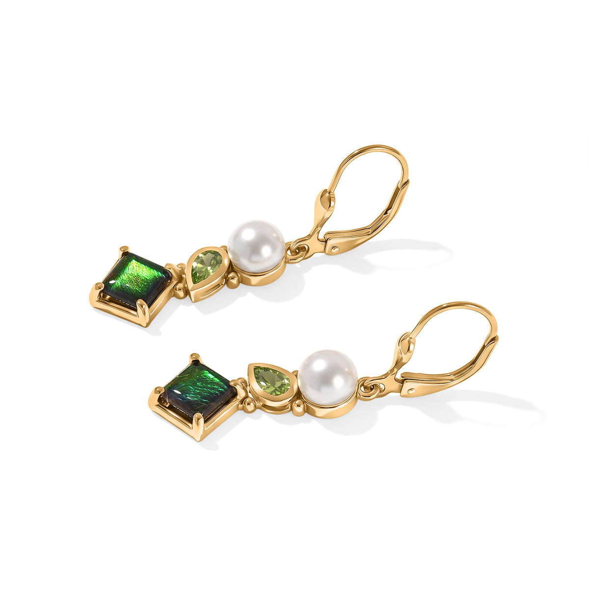 D'Joy - Ammolite, Peridot &amp; Pearl Earring with Lever Back in 18K Vermeil Yellow Gold Plated Sterling Silver 3.74 Ct. 8770949 3