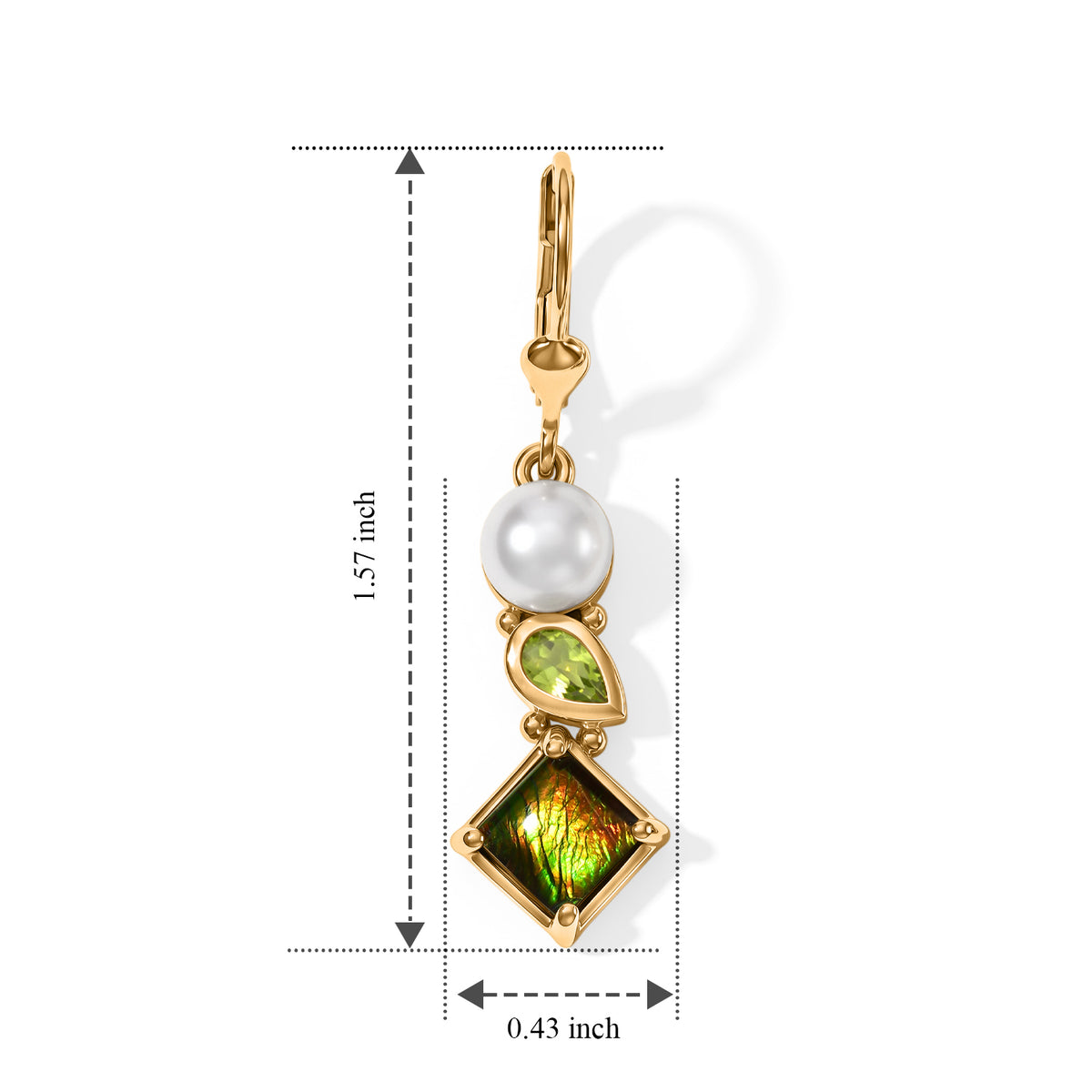 D'Joy - Ammolite, Peridot &amp; Pearl Earring with Lever Back in 18K Vermeil Yellow Gold Plated Sterling Silver 3.74 Ct. 8770949 4