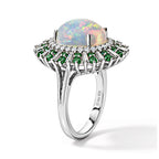 D'joy Ethiopian Opal, Tsavorite Garnet, Moissanite Main Stone With Surrounding Stone Ring in Rhodium OverlaySterling Silver  5.167  Ct._8772501_3