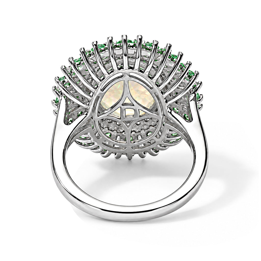 D'joy Ethiopian Opal, Tsavorite Garnet, Moissanite Main Stone With Surrounding Stone Ring in Rhodium OverlaySterling Silver  5.167  Ct._8772501_4