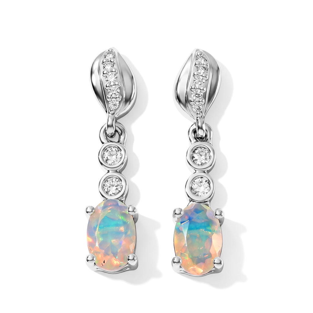 D'joy Ethiopian Opal, White Zircon Dangling Earring in Platinum OverlaySterling Silver  0.706  Ct._8772786