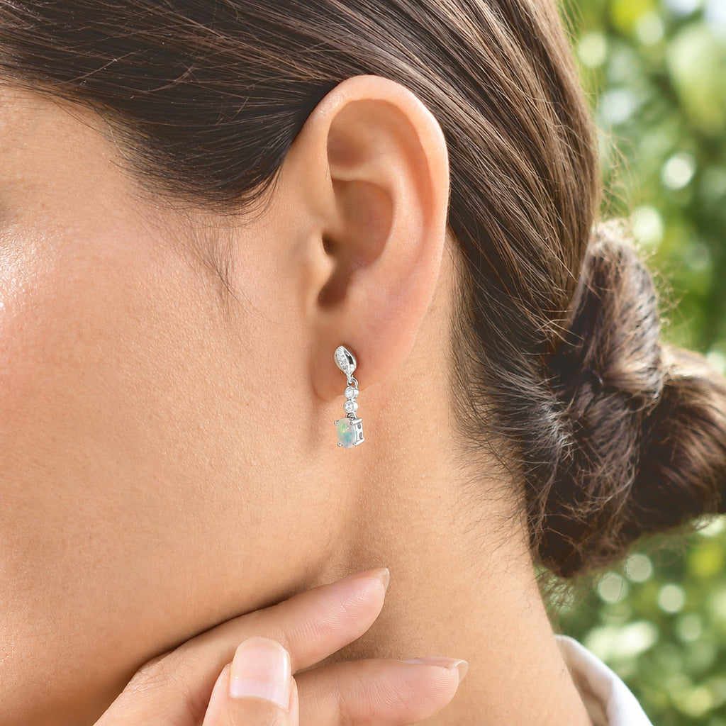 D'joy Ethiopian Opal, White Zircon Dangling Earring in Platinum OverlaySterling Silver  0.706  Ct._8772786_2