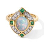 D'Joy - AAA Ethiopian Opal, White Zircon & Zambian Emerald Halo Ring in Yellow Gold Plated Sterling Silver 1.95 Ct._8772838
