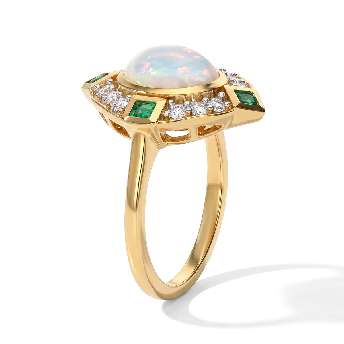 D'Joy - AAA Ethiopian Opal, White Zircon &amp; Zambian Emerald Halo Ring in Yellow Gold Plated Sterling Silver 1.95 Ct. 8772838 3