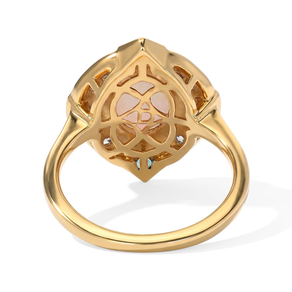D'Joy - AAA Ethiopian Opal, White Zircon & Zambian Emerald Halo Ring in Yellow Gold Plated Sterling Silver 1.95 Ct._8772838_4