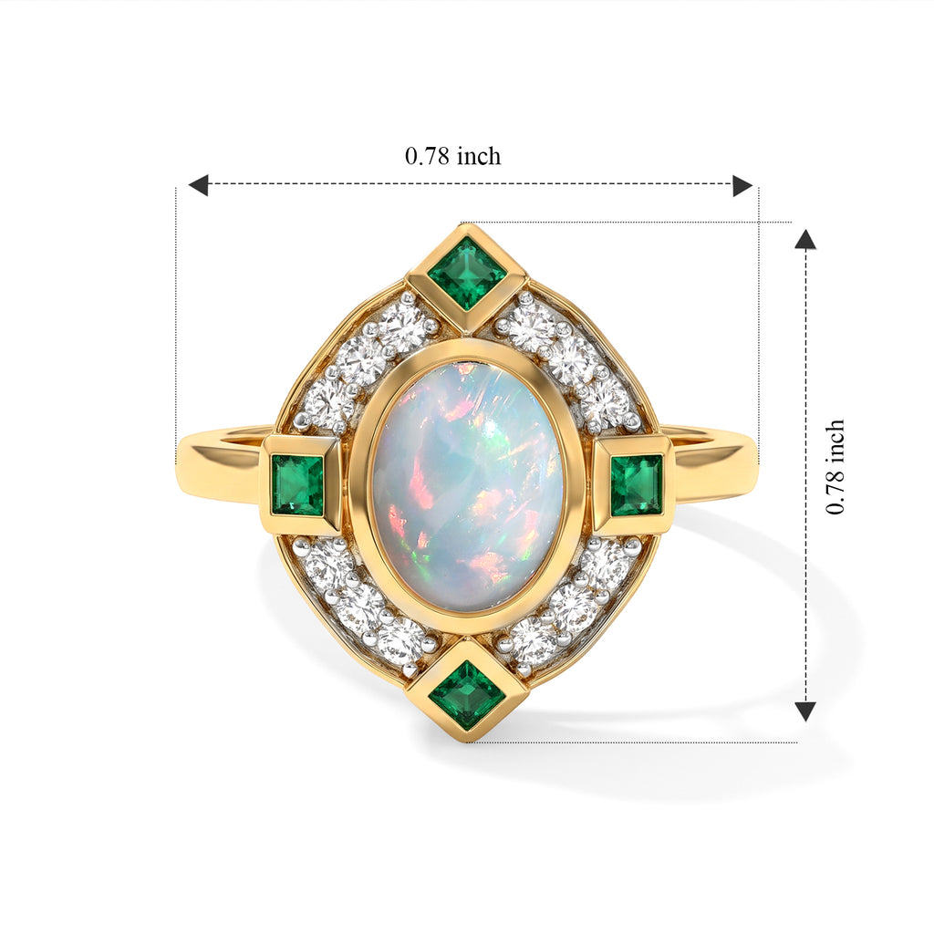 D'Joy - AAA Ethiopian Opal, White Zircon & Zambian Emerald Halo Ring in Yellow Gold Plated Sterling Silver 1.95 Ct._8772838_5