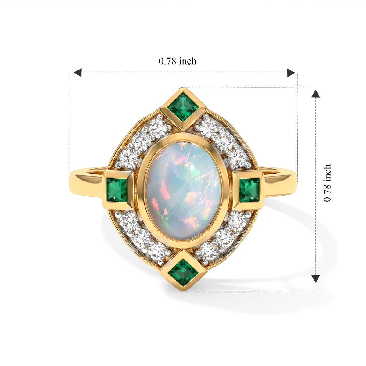 D'Joy - AAA Ethiopian Opal, White Zircon &amp; Zambian Emerald Halo Ring in Yellow Gold Plated Sterling Silver 1.95 Ct. 8772838 5