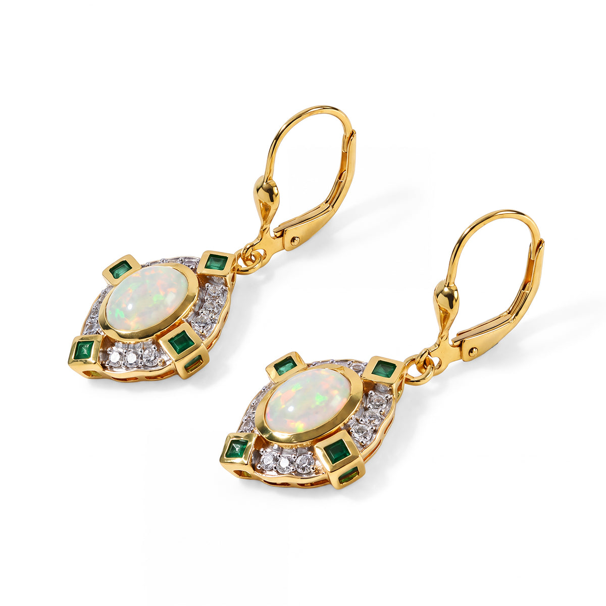 D'joy Ethiopian Opal, White Zircon, Zambian Emerald Solitaire Lever Back Earring Sterling Silver  2.576  Ct. 8772878 3