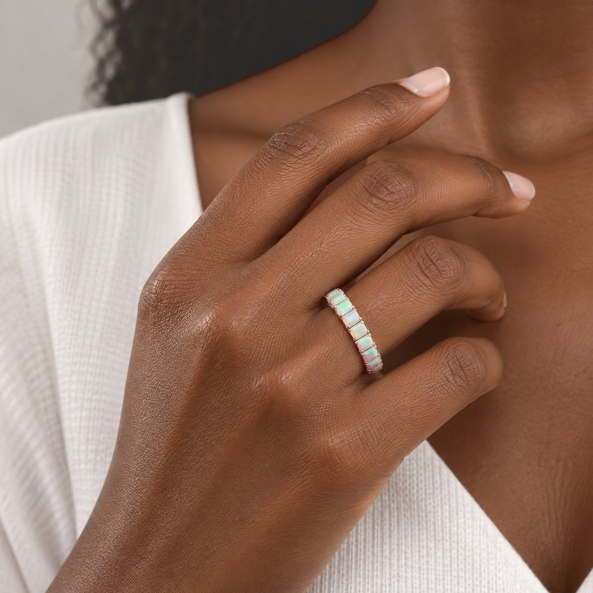 D'joy Ethiopian Opal Band Ring in Platinum OverlaySterling Silver  3.289  Ct. 8772963 2