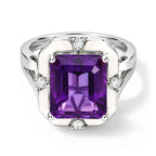 D'joy Zambian Amethyst, Moissanite Main Stone With Side Stone Ring in Rhodium OverlaySterling Silver  5.835  Ct._8773038