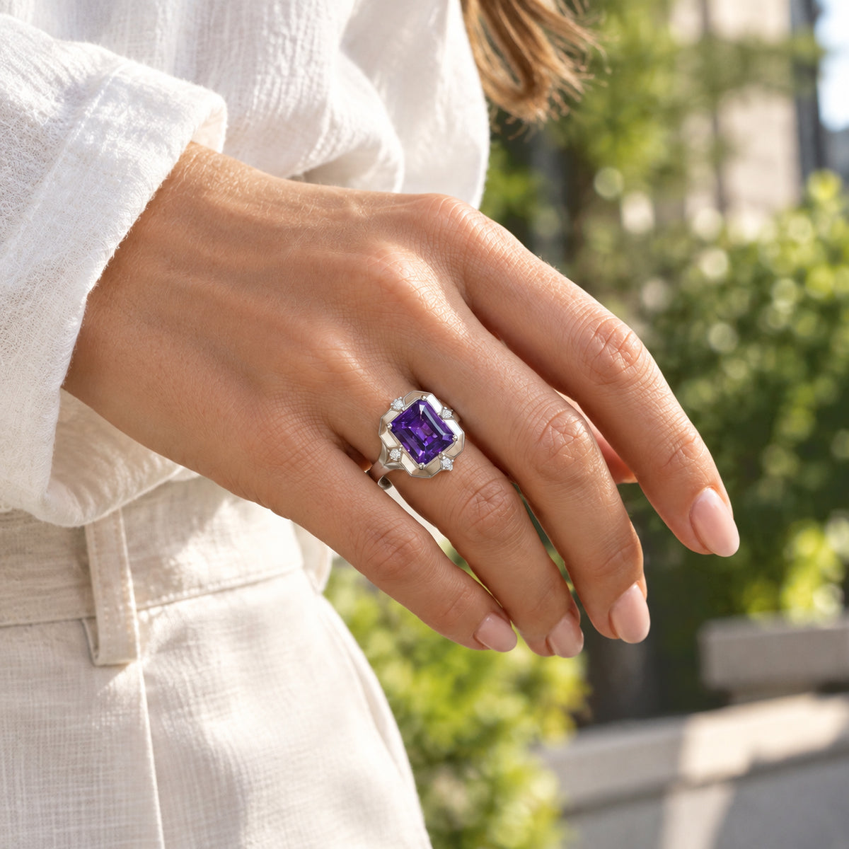 D'Joy - AAA Zambian Amethyst &amp; Moissanite Ring in Rhodium Overlay Sterling Silver 5.83 Ct. 8773038 2