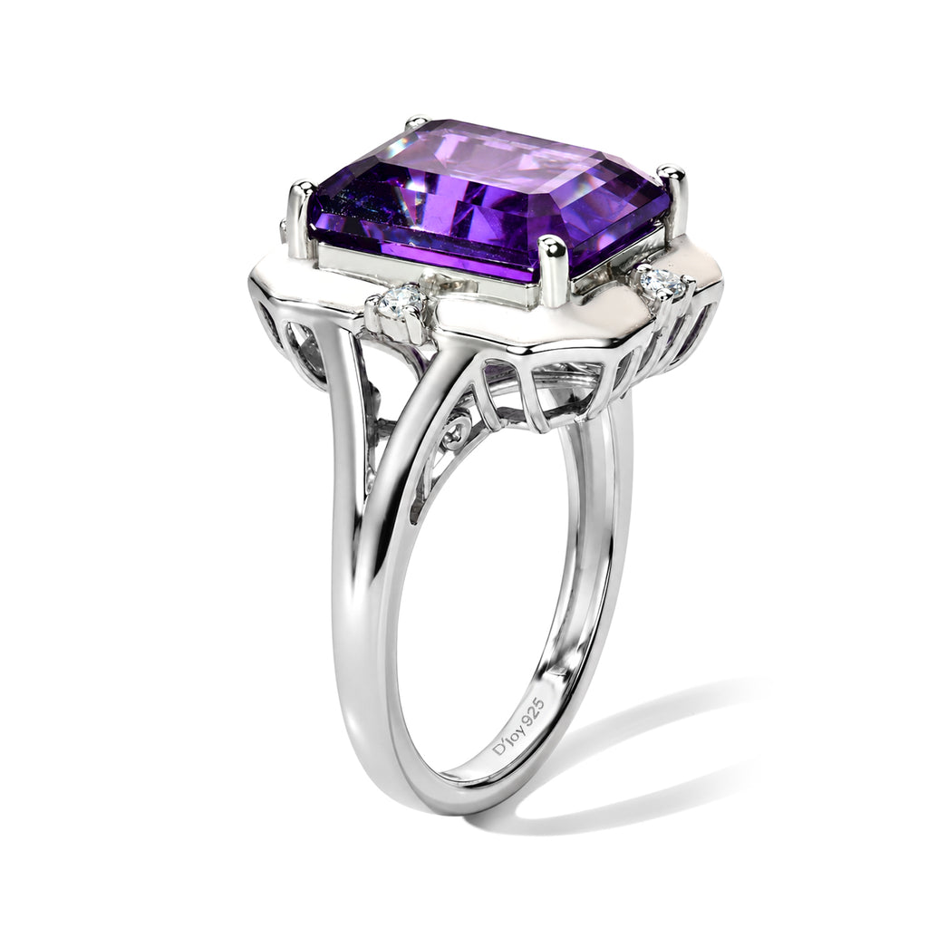 D'joy Zambian Amethyst, Moissanite Main Stone With Side Stone Ring in Rhodium OverlaySterling Silver  5.835  Ct._8773038_3