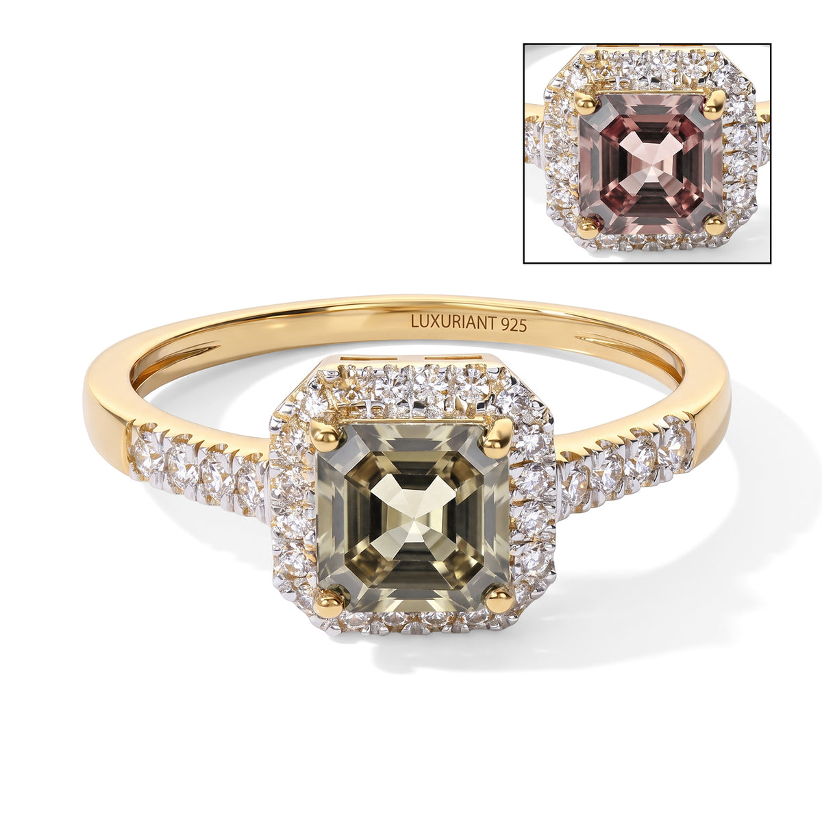Luxuriant - AAA Turkizite &amp; Lab Grown Diamond (SI-G-H) Halo Ring in 18K Vermeil Yellow Gold Plated Sterling Silver 1.50 Ct. 8773052 0