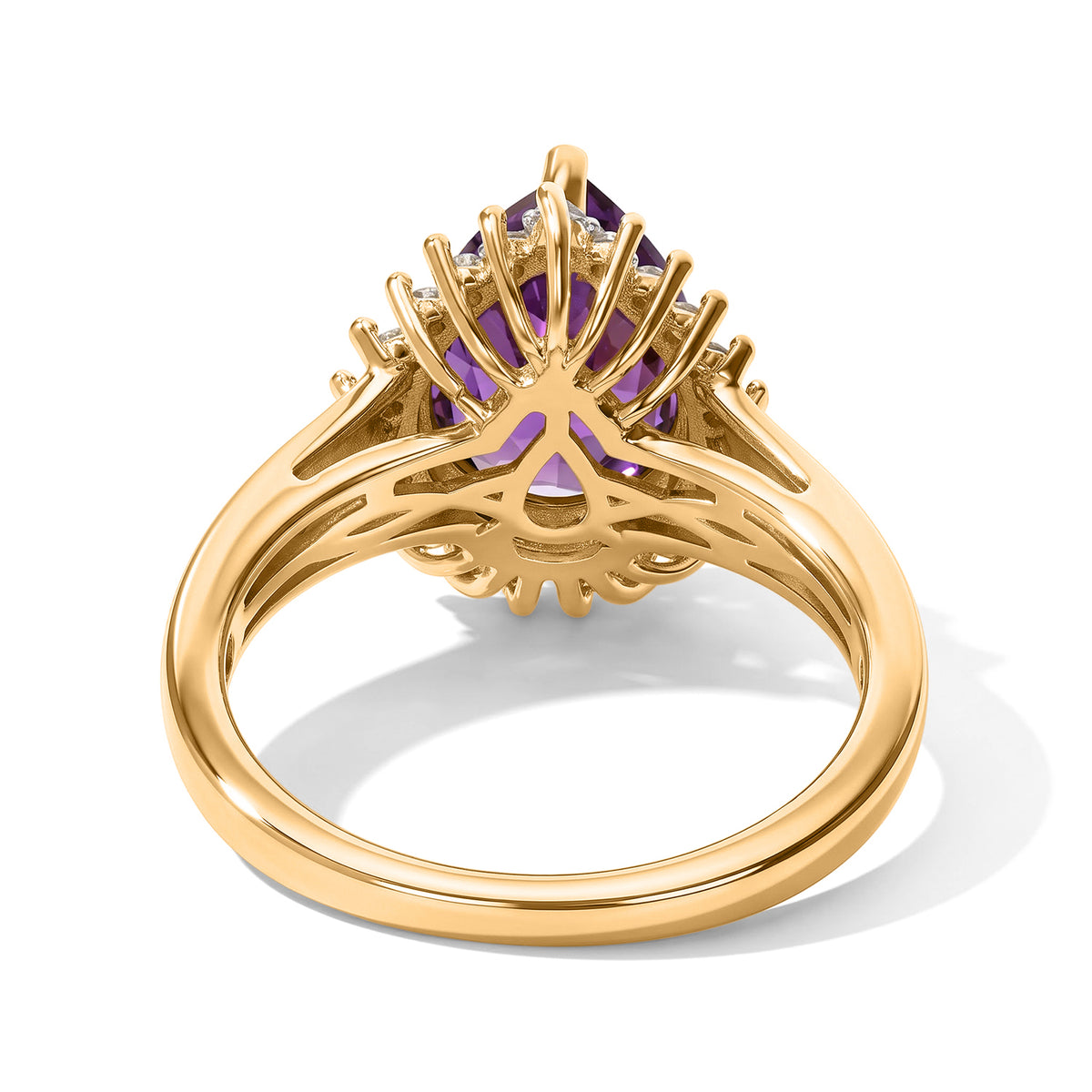 Luxuriant - AAA Zambian Amethyst &amp; Lab Grown Diamond (SI-G-H) Halo Ring in 18K Vermeil Yellow Gold Plated Sterling Silver 2.34 Ct. 8773087 4