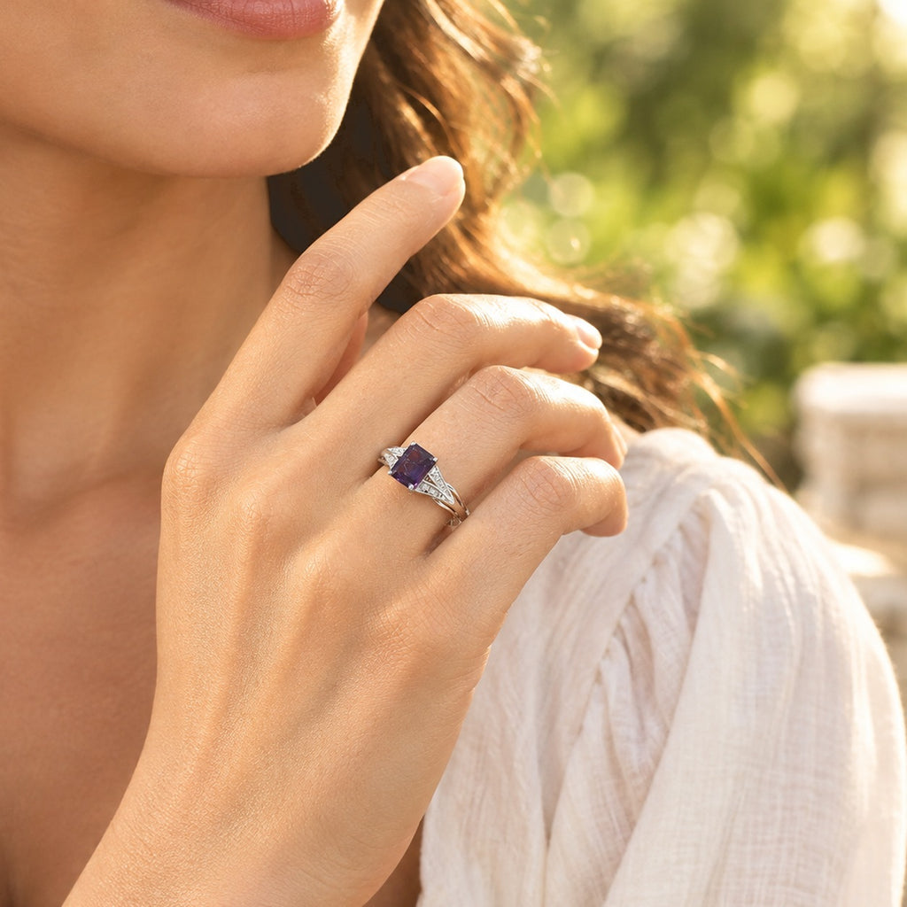 D'joy Zambian Amethyst, White Zircon Ring in Platinum OverlaySterling Silver  1.570  Ct._8773203_1