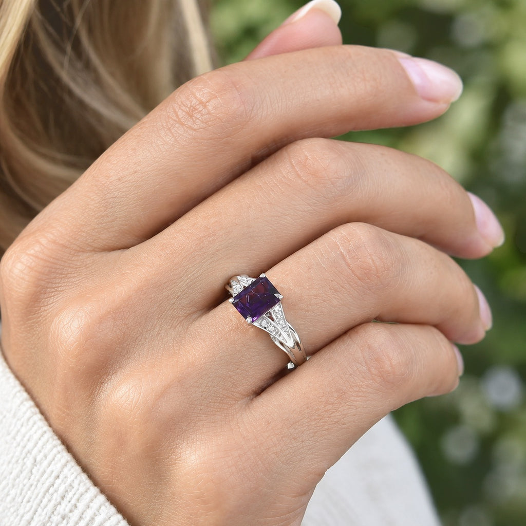 D'joy Zambian Amethyst, White Zircon Ring in Platinum OverlaySterling Silver  1.570  Ct._8773203_2