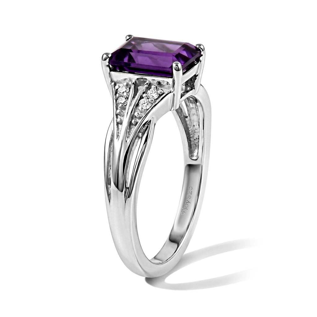 D'joy Zambian Amethyst, White Zircon Ring in Platinum OverlaySterling Silver  1.570  Ct._8773203_3