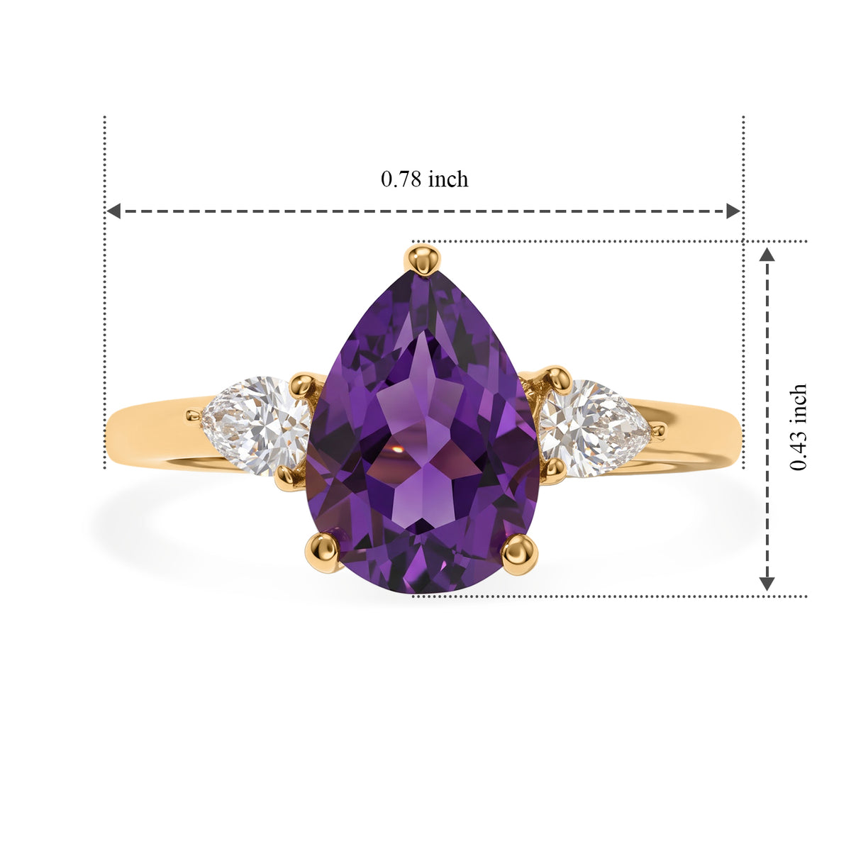 D'Joy - AAA Zambian Amethyst &amp; Moissanite Trilogy Ring in Yellow Gold Plated Sterling Silver 2.00 Ct. 8773232 5