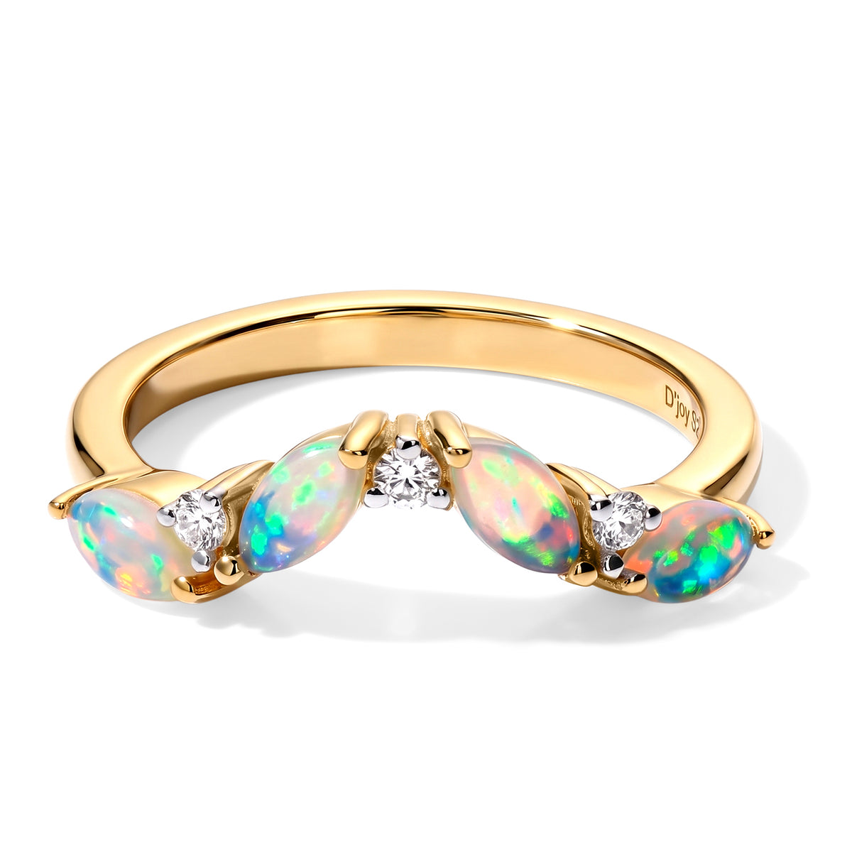 D'Joy - Ethiopian Opal &amp; Moissanite Wishbone Ring in 18K Vermeil Yellow Gold Plated Sterling Silver 8773277 0
