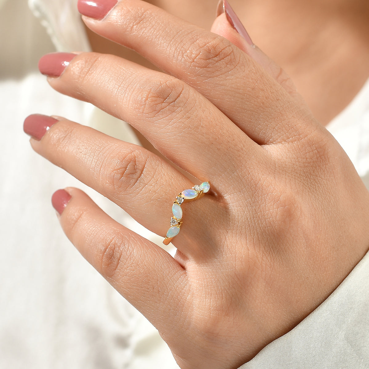 D'Joy - Ethiopian Opal &amp; Moissanite Wishbone Ring in 18K Vermeil Yellow Gold Plated Sterling Silver 8773277 2