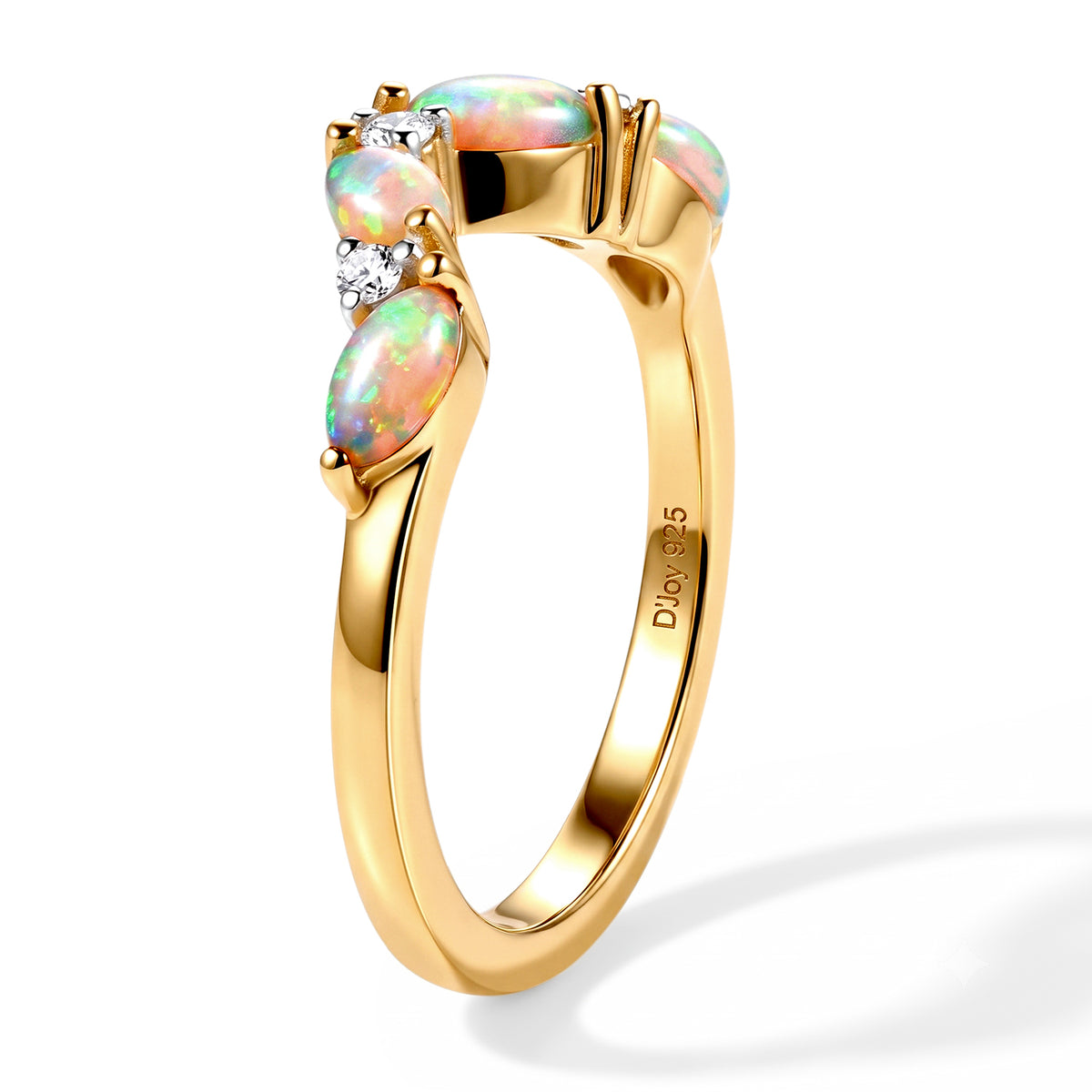 D'Joy - Ethiopian Opal &amp; Moissanite Wishbone Ring in 18K Vermeil Yellow Gold Plated Sterling Silver 8773277 3
