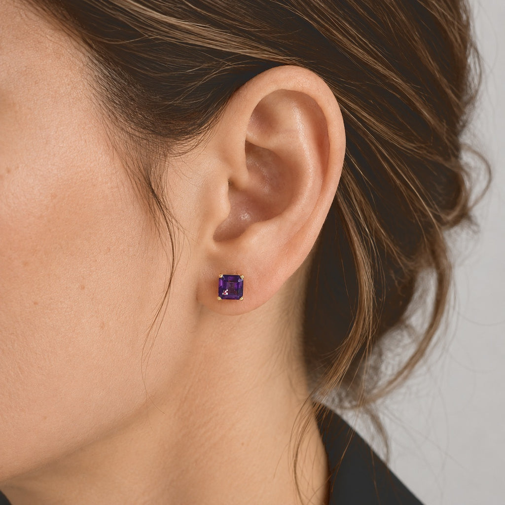 D'Joy - AAA Zambian Amethyst Solitaire Stud Earring with Push Post in Yellow Gold Plated Sterling Silver 2.10 Ct._8773297_1