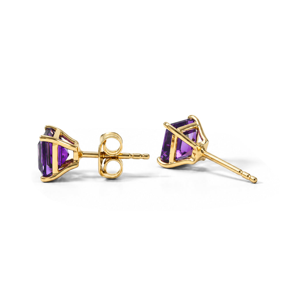 D'Joy - AAA Zambian Amethyst Solitaire Stud Earring with Push Post in Yellow Gold Plated Sterling Silver 2.10 Ct._8773297_3