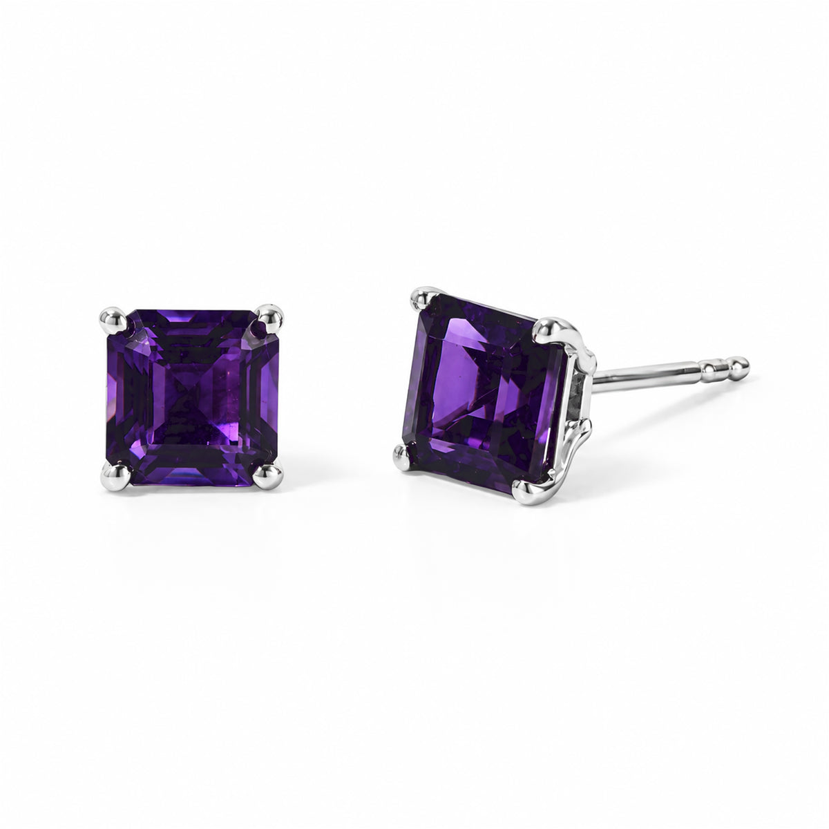D'Joy - AAA Zambian Amethyst Solitaire Stud Earring with Push Post in Platinum Overlay Sterling Silver 2.10 Ct. 8773298 0