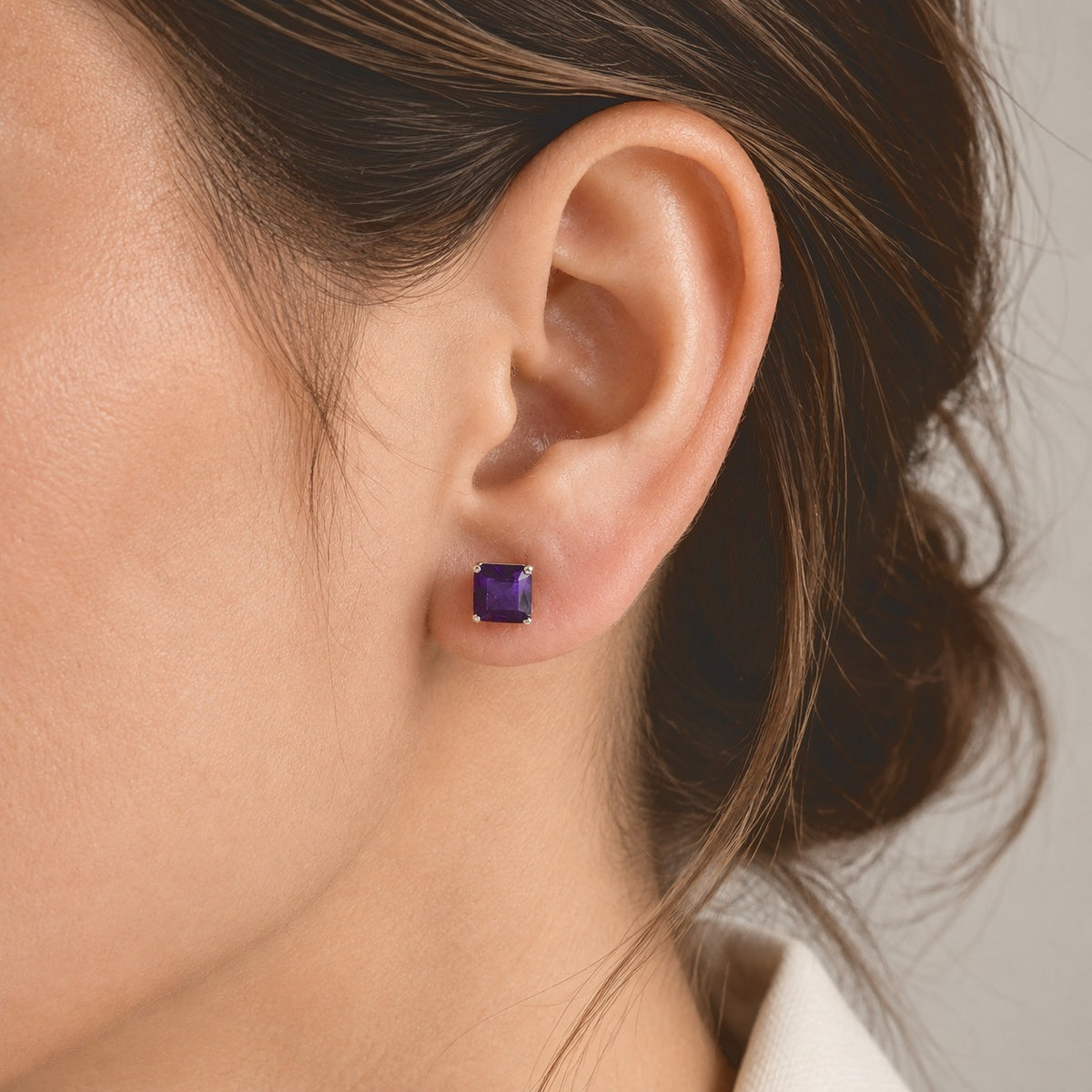D'Joy - AAA Zambian Amethyst Solitaire Stud Earring with Push Post in Platinum Overlay Sterling Silver 2.10 Ct. 8773298 1