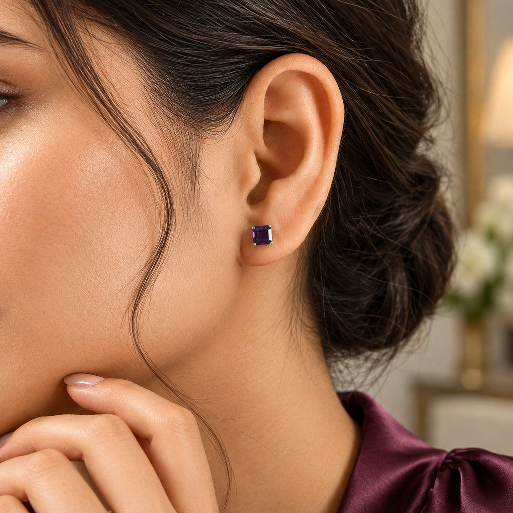 D'Joy - AAA Zambian Amethyst Solitaire Stud Earring with Push Post in Platinum Overlay Sterling Silver 2.10 Ct._8773298_2