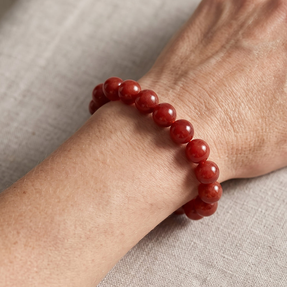 Red Jade Stretchable Beads Bracelet (Size - 7) 257.45 Ct. 8773539 1