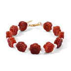 D'Joy - Red Jade & Chinese Akoya Pearl Beads Bracelet (Size - 8+2 Ext) in Yellow Gold Plated Sterling Silver 91.90 Ct._8773566