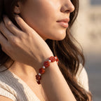 D'Joy - Red Jade & Chinese Akoya Pearl Beads Bracelet (Size - 8+2 Ext) in Yellow Gold Plated Sterling Silver 91.90 Ct._8773566_1