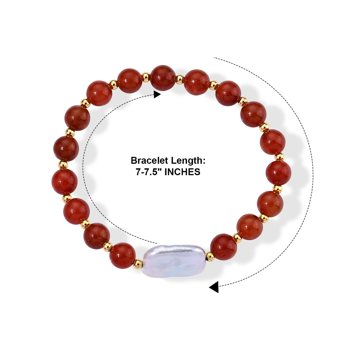 D'Joy - Red Jade &amp; White Keshi Pearl Stretchable Bracelet (Size - 7) in Yellow Gold Plated Sterling Silver 70.00 Ct. 8773571 3
